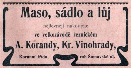Řeznictví A. Korandy. Reklama 1906. Zdroj: archiv M. Frankla