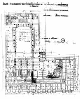 Půdorys přízemí-suterénu Paláce Radio, 1922-1924