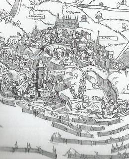 Vory na Vltavě pod Vyšehradem zachytil už prospekt J. Kozla a M. Peterleho z roku 1562 