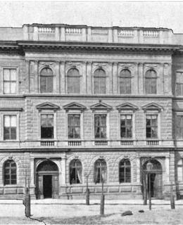 Původní podoba školní budovy (Zdroj: K. Rais, Ant. Turek: Politický a školní okres Vinohradský,1898)