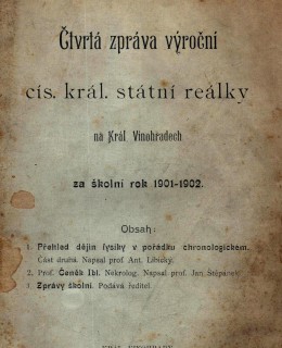 Na Smetance, výroční zpráva c. k. reálky. Zdroj: archiv M. Frankla