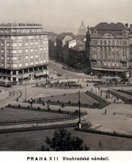 Vinohradské náměstí, pohlednice. Zdroj: archiv M. Frankla