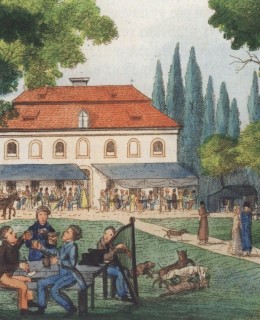 Zahrada Kanálka vznikla na místě prastarých vinic. Obr. z roku 1820