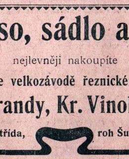 Řeznictví A. Korandy. Reklama 1906. Zdroj: archiv M. Frankla