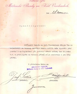 Zábavní výbor Měšťanské besedy. Dopis, 1910. Zdroj: archiv M. Frankla