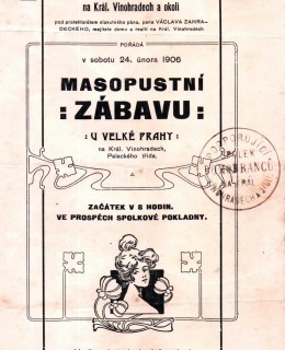 Pozvánka na masopustní zábavu Spolku domobranců, 1906. Zdroj: archiv M. Frankla