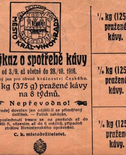 Výkaz o spotřebě kávy, 1916. Zdroj: archiv M. Frankla