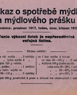 Výkaz o spotřebě mýdla, 1914-1918. Zdroj: archiv M. Frankla