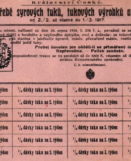 Výkaz o spotřebě syrových tuků, 1917. Zdroj: archiv M. Frankla