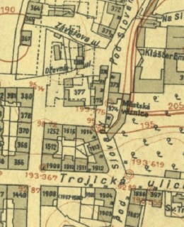 Městská věznice na mapě z r. 1924