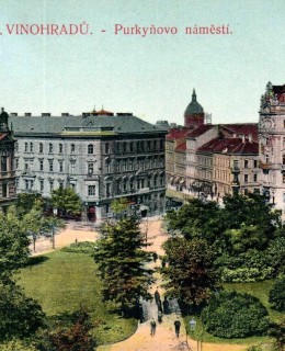 Purkyňovo nám. (nyní nám. Míru), pohlednice z r. 1909