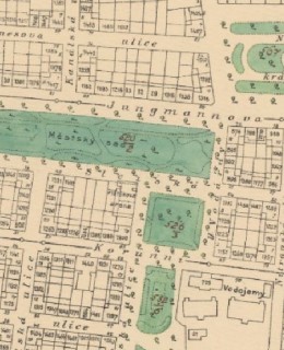 Pištěkova aréna na mapě 1909-1914, Zdroj: dveprahy.cz 