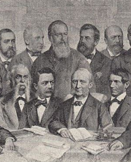 Profesorský sbor lékařské vídeňské fakulty v roce 1881. Profesor Albert je první stojící zleva. Zdroj: Neviditelnypes.cz