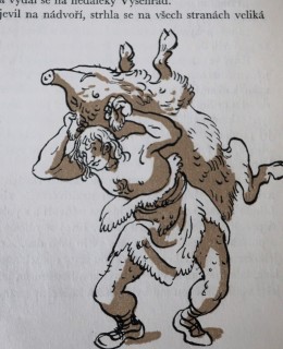 Stránka z Pražských pověstí s ilustrací Cyrila Boudy