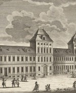 Ústav šlechtičen 1740 Dobytčí trh na pravé straně tři gotické domy a rohový Faustův dům