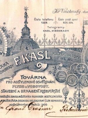 Průmysl I - František Kasl. Faktura 1907. Zdroj: archiv autora