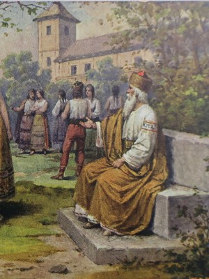 Vojvoda Krok na pohlednici Historie českého národa v obrazech (Sbírka M. Polák)